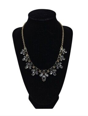 J Crew Smoky Gray Crystal Statement Bib Necklace Gold Tone Chain